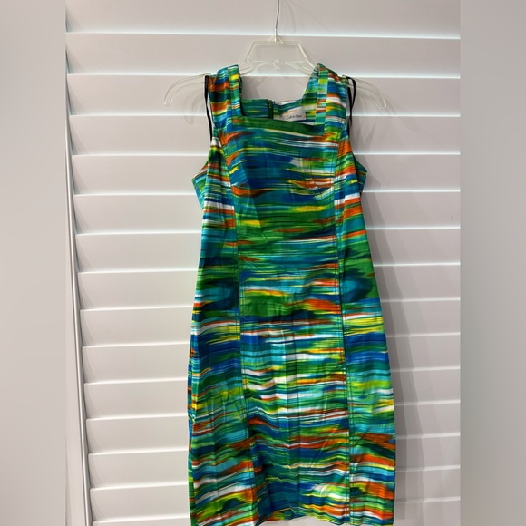 Calvin Klein Dress Preowned Colorful Striped Sleeveless Dress Turquoise Size-4 - Picture 1 of 5